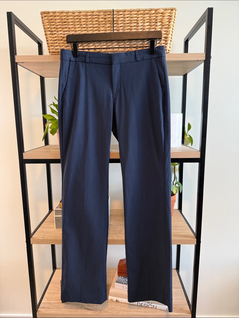 Banana Republic Logan Wool Mid-Rise Blue Woven Career Dress Pant Trouser, 4